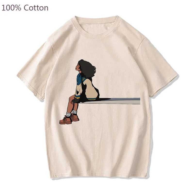 Kvinnors t-shirt SZA SOS Anime Graphic T-shirts Women Retro Manga Tshirt 100% Cotton Cartoon Tee Shirt Overized Short Sleeve Plus Size Topsl2403