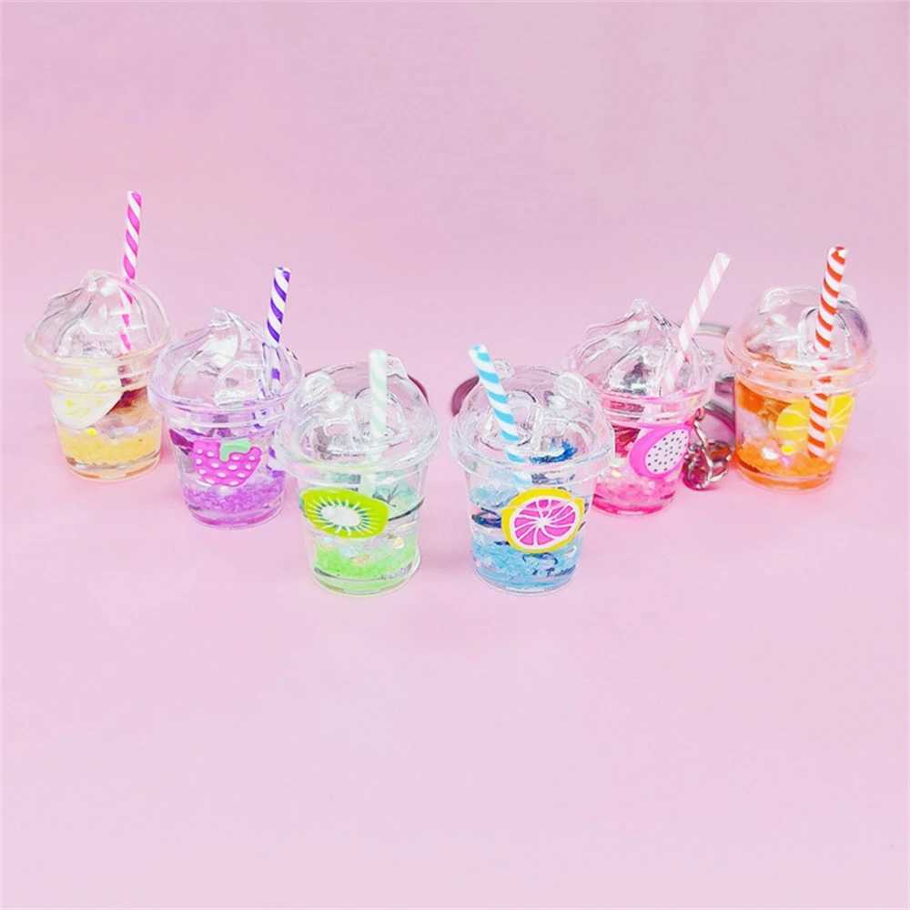 Keychains Lanyards New Creative Mini Luminous Milk Bubble Tea Cup Keychain For Women Girls Cute Bag Ornaments Car Key Holder Pendants Toy Gifts