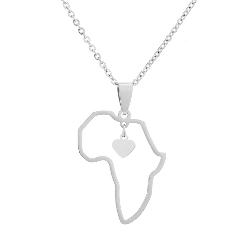 Africa Map with Small Heart Necklace African Religious Amulet Pendant Halsband Rostfritt stål Krage Choker