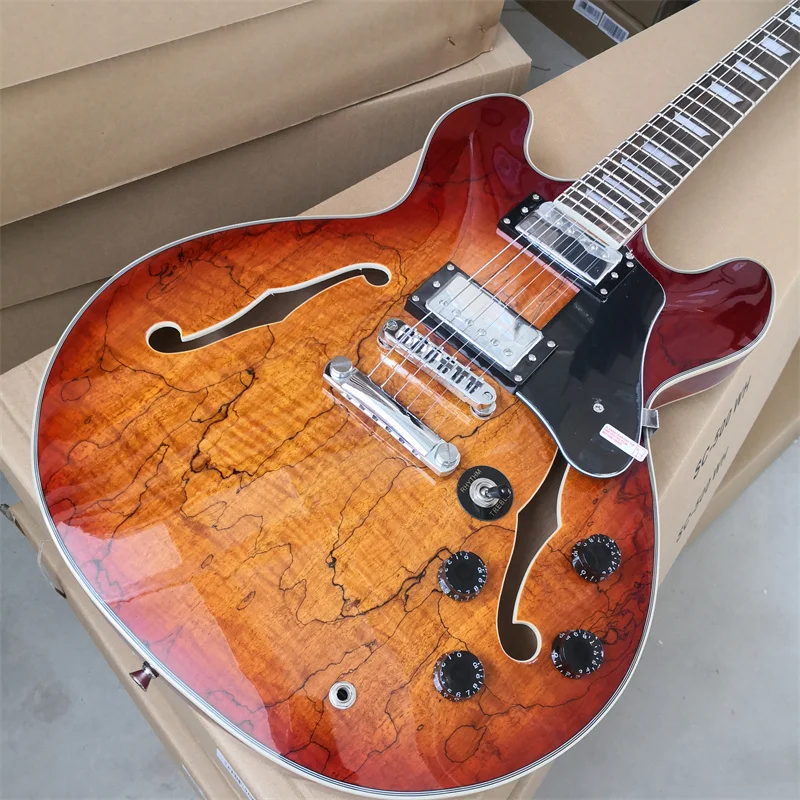 Guitar Classic Manufacturing Hollow F Hole 6 String Electric Guitar Map Art Finish Bright Paint.Sélection des couleurs