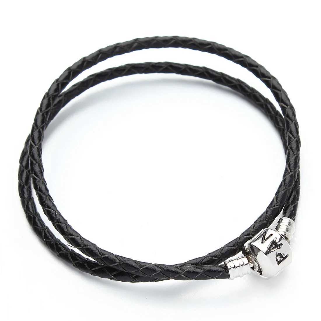 Other Bracelets Double layer Braided Leather Bracelet Fit Original Charm Bracelets Making Pulseras Christmas Gift For Women WholesaleL240416