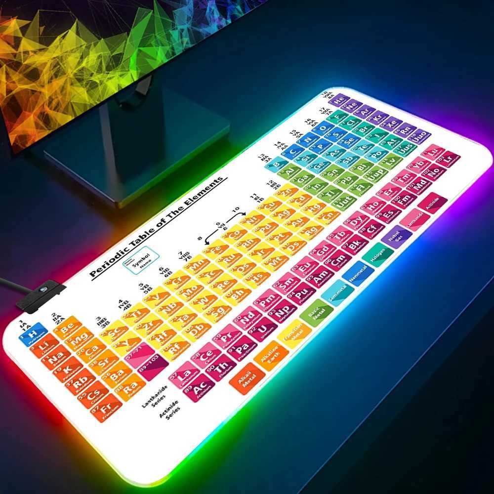 Pads de souris poignet repose un tableau périodique des éléments chimiques RVB Gamer Keyer Pad Mousepad LED Mat de souris brillant Gamiage en caoutchouc