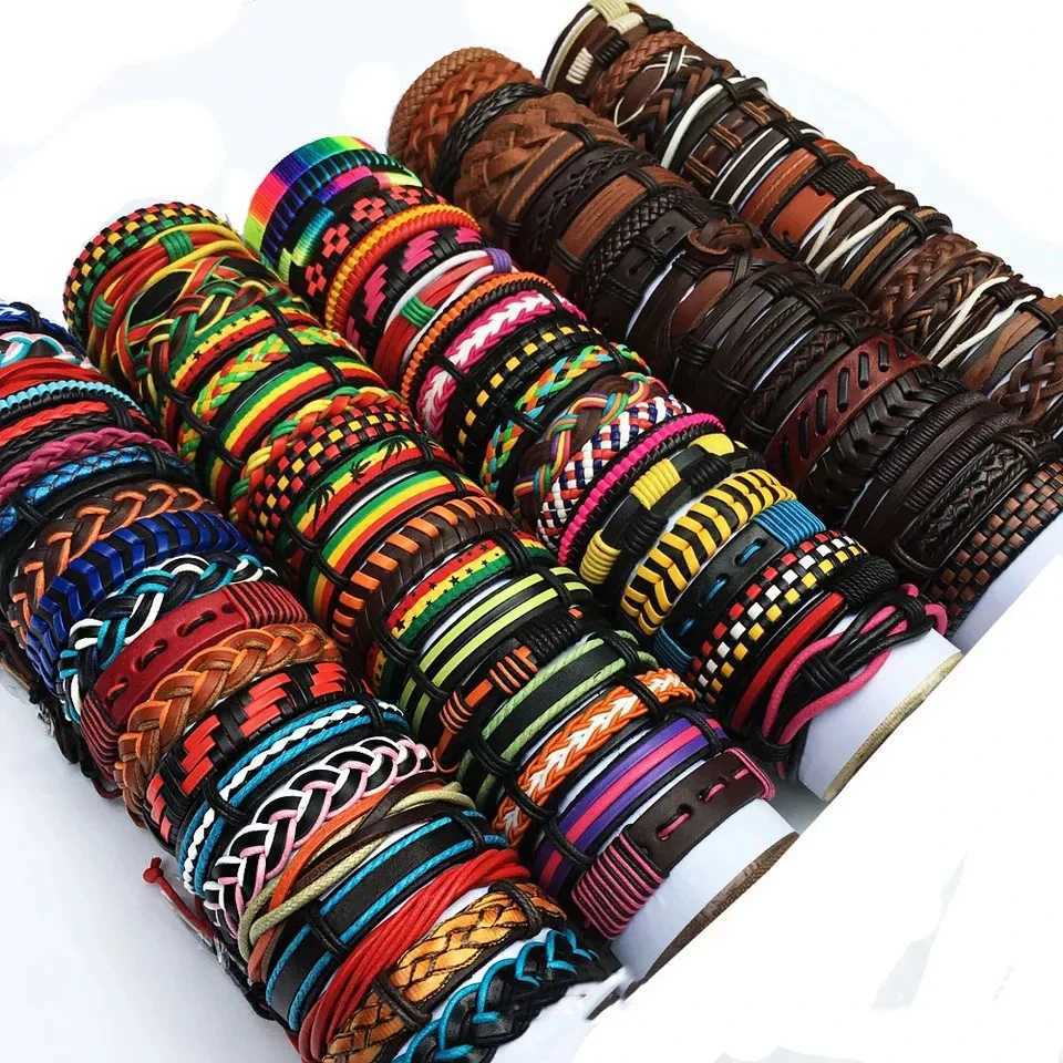 Other Bracelets Bulk Vintage Leather Charm Bracelets For Men Women Mix Styles Adjustable Bangle Fashion Jewelry In WholesaleL240415