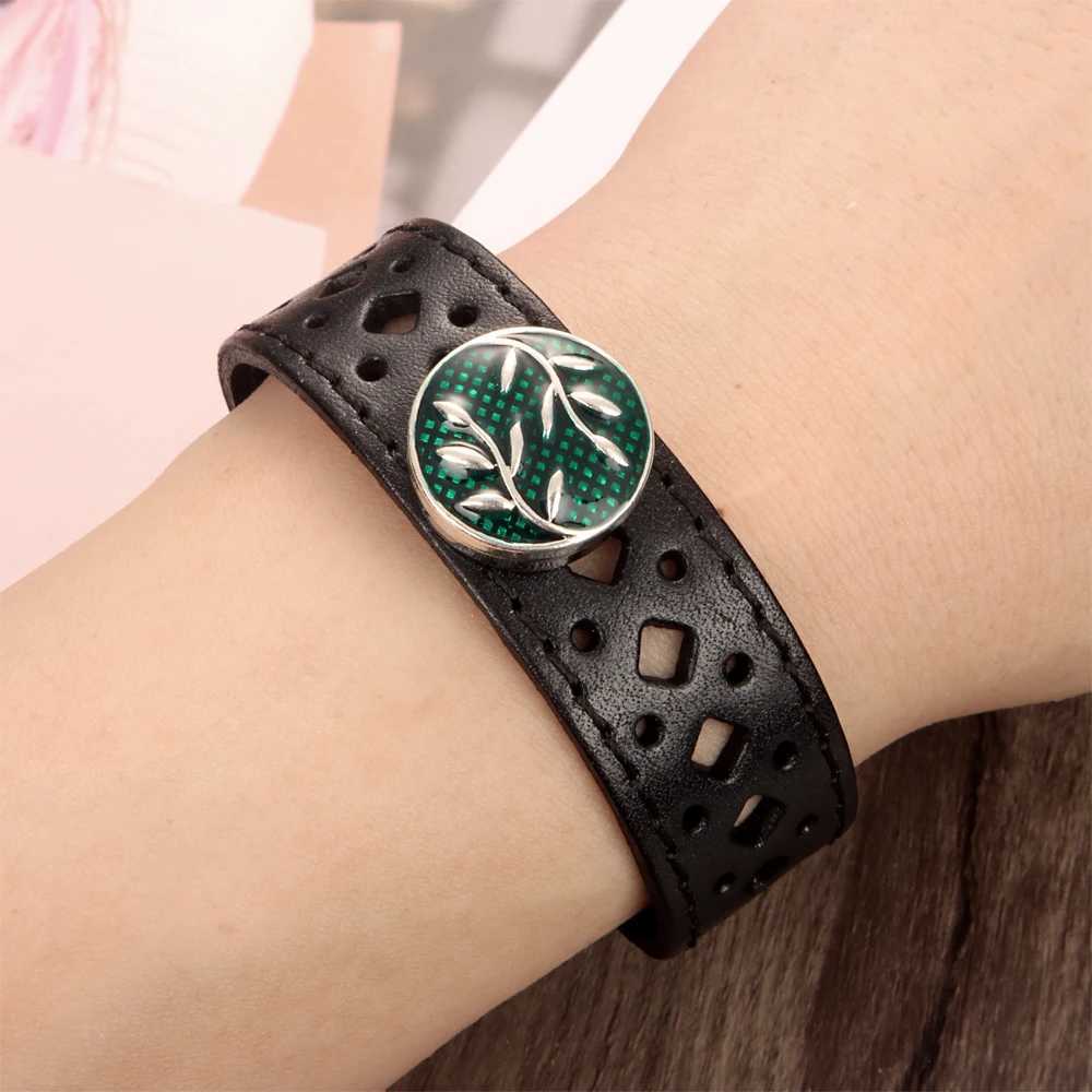 Otras pulseras Punk Rock Hollow Out 008 Real Genuine Leather Fit de 18 mm Botón Snap Bangle Charm Jewelry for Women Men Gift 24Cml240415
