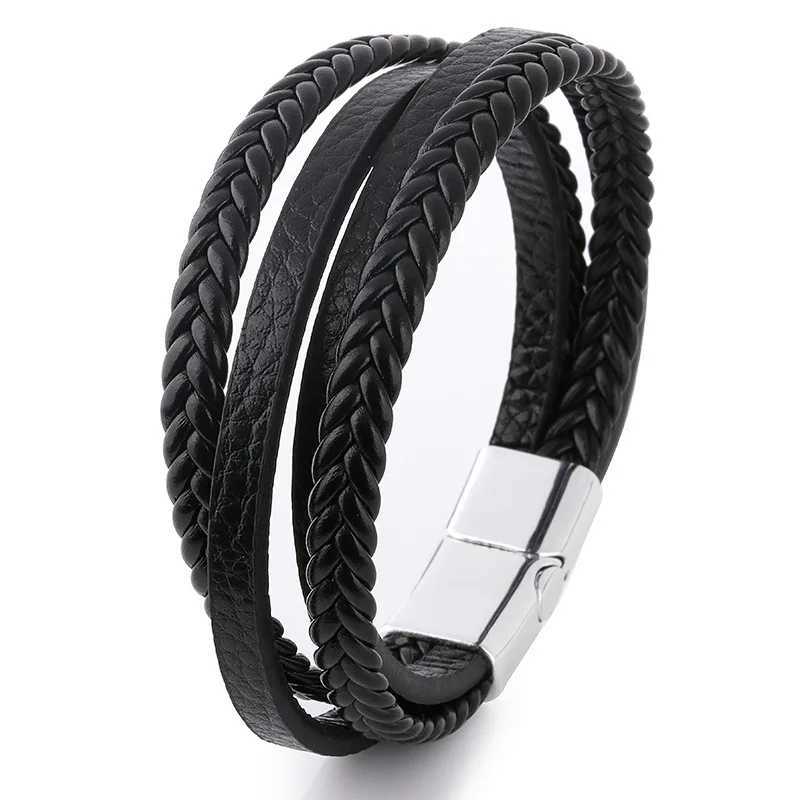 Other Bracelets ZG 2023 Vintage Design Handwoven Bracelet for Men Alloy Magnetic Buckle Leather Bracelet JewelryL240415