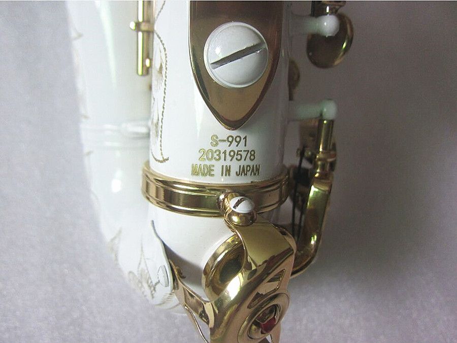 Nieuwe gebogen sopraansaxofoon S-991 Wit Sax Musical Instrument Mondstuk Professionele uitvoering