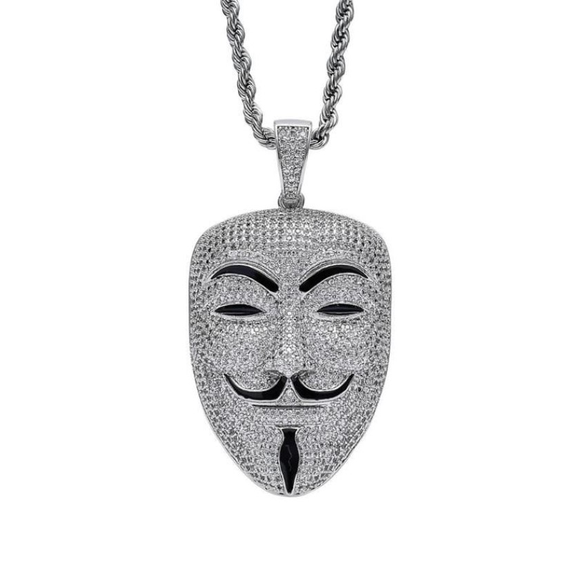 V un ciondolo di maschera di vendetta con collana hip hop zircone288z