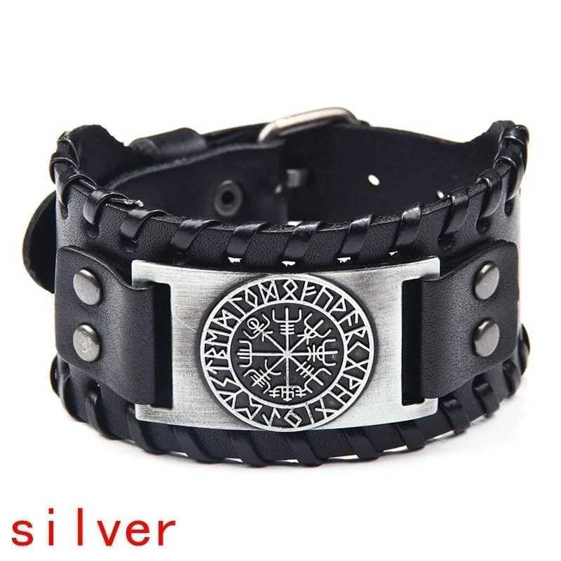 Outras pulseiras Design Totem Design de couro largo Pirata Compass Bracelet Mens Bracelet