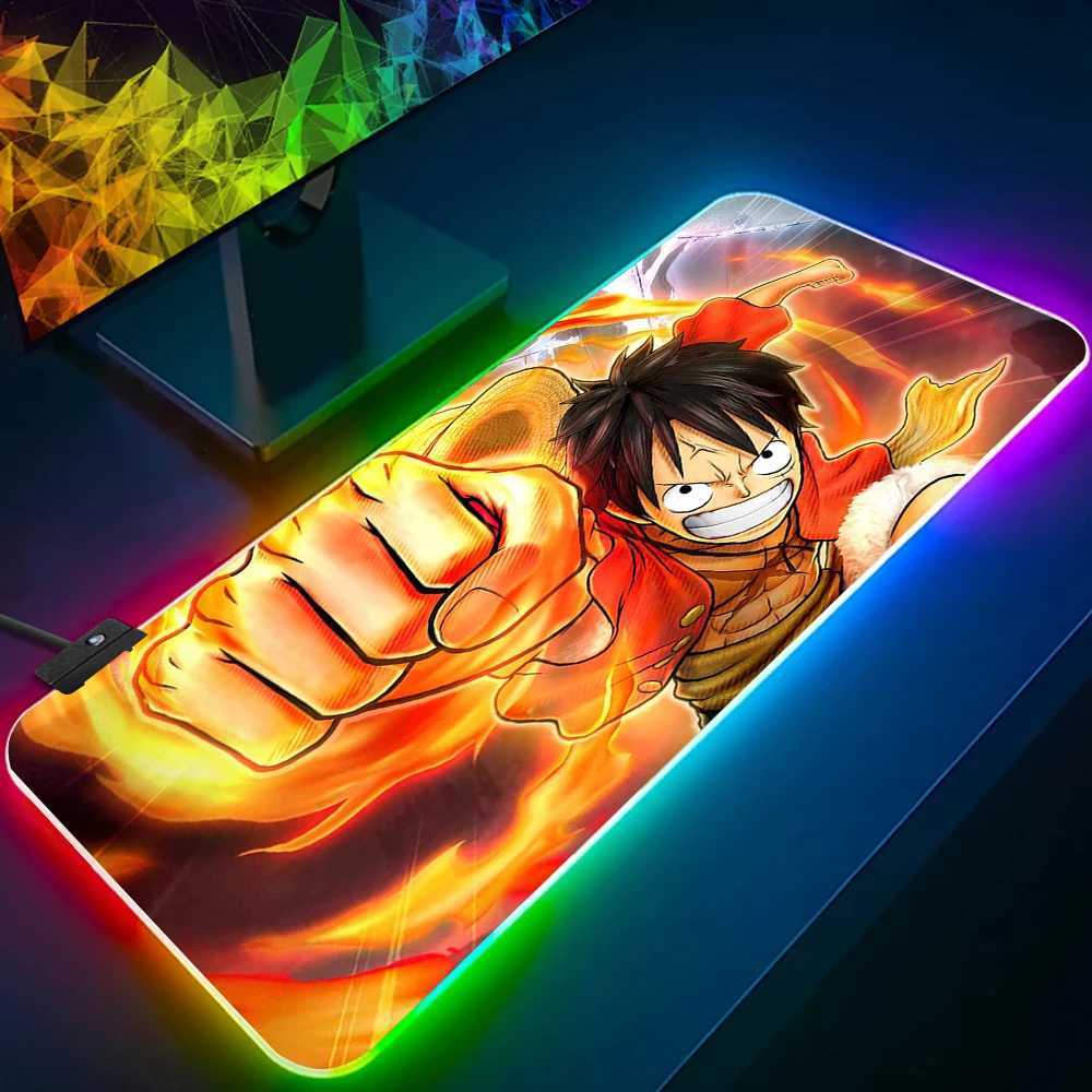 Cuscinetti mouse polso poggiati anime un pezzo luffy zoro rgb pc gamer tastiera tastiera mouse mouse mousepad tappetini mouse luminosi al computer da gioco in gomma mausepad