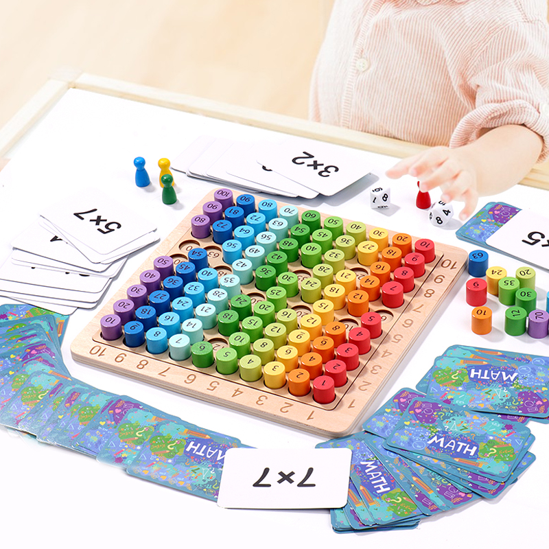Houten educatief speelgoed 3 op 1 kinderen met rekenkunstige leerspel populair vermenigvuldigingsbordspel