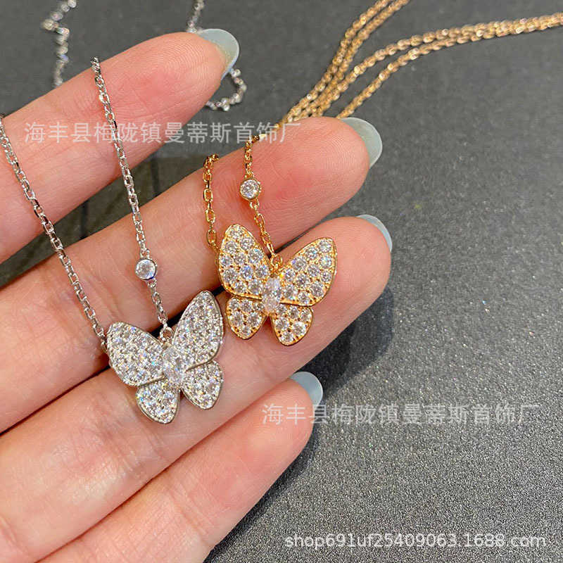 Designer Van S925 Sterling Silver High Edition Butterfly Full Diamond Collar Chain Fashion Pending Sense Halsband Live Broadcast