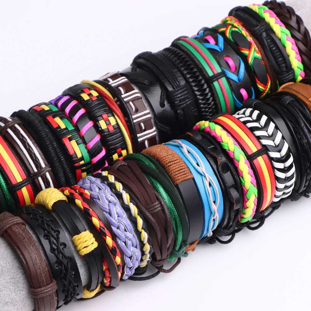 Andere Armbänder Fashion Retro -Farb -Leder -Armband für Männer Frauen Klassiker Vintage Bangle Jewelry Festival Party Geschenke Verstellbarer Sizel240415