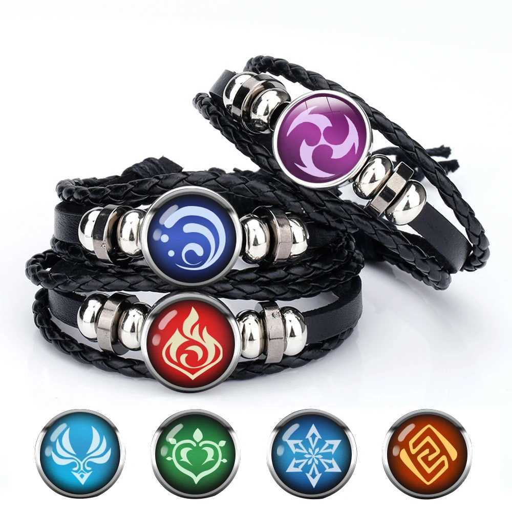 Other Bracelets Anime Game Genshin Impact Bracelet Cosplay Prop 7 Element Weapon Eye Of Original God Leather Bracelets Women Men Bangle JewelryL240415