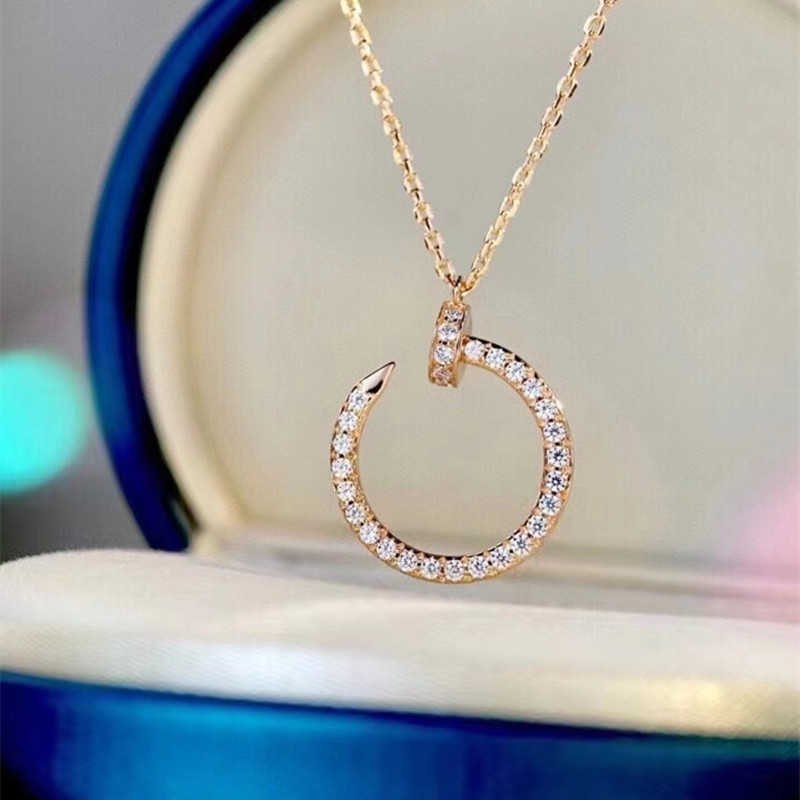 Designer 1to1 Cartres High Version Full Diamond Nail Necklace Plated with 18K Rose Gold CNC Precision Edition S925 Pure Silver Factory EYW2