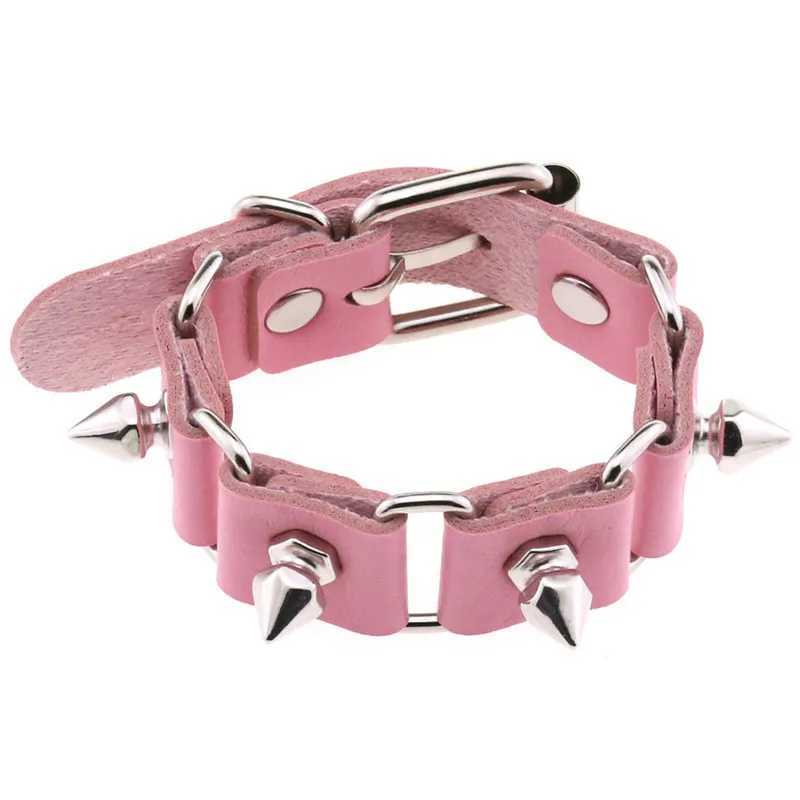 Outras pulseiras de cor rosa fêmea de couro largo pulseiras punk bracelete para homens para homens pulseiras pulseiras masculinas jóias góticas masculinas