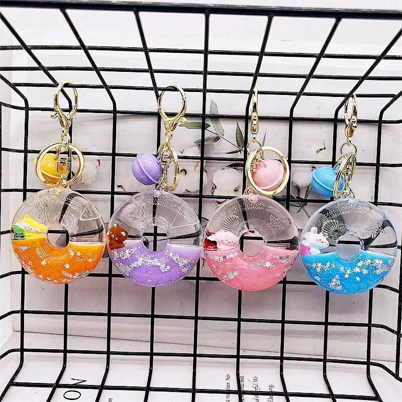 Keychains Lanyards Cartoon Sunshine Beach Bear and Rabbit Swim Ring Oil Keychain Pendant Couple Key Chain Ornament Gifts Wholesale