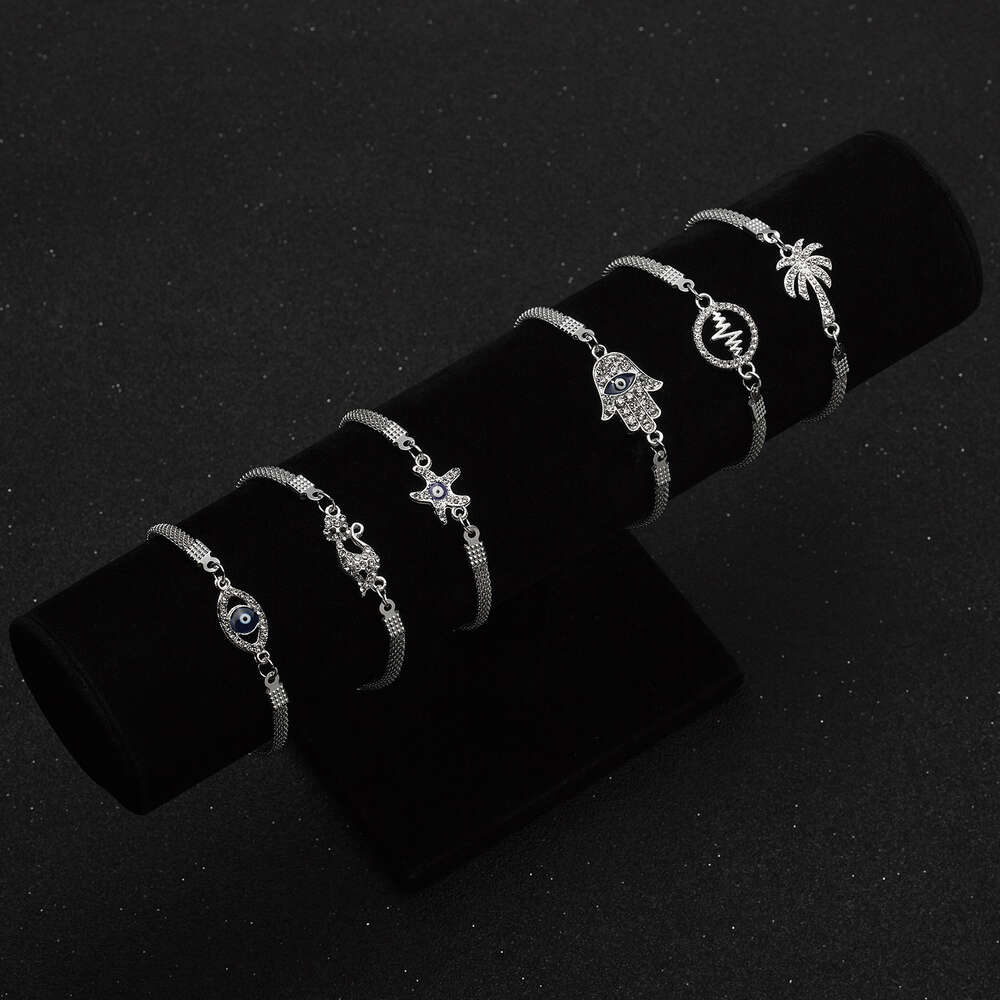 New Mens Trendy Bracelet Versatile Fashion Blue Eyes Evil Silver Plated for Women