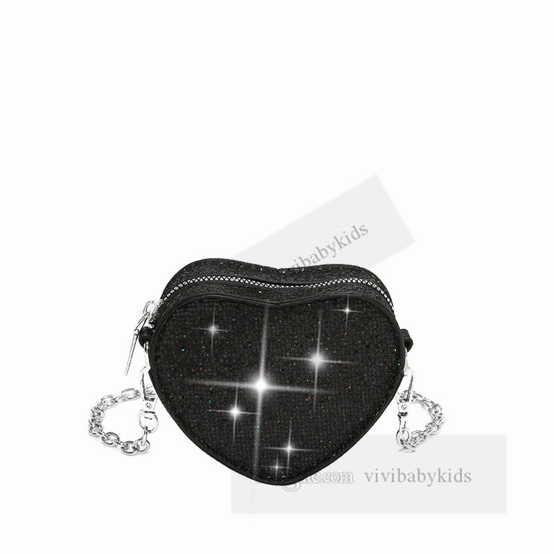 Glanzende kinderen Rhinestone Love Heart Handtassen meisjes metalen ketting enkele schoudertas kinderen prinses crossbody tassen z7692