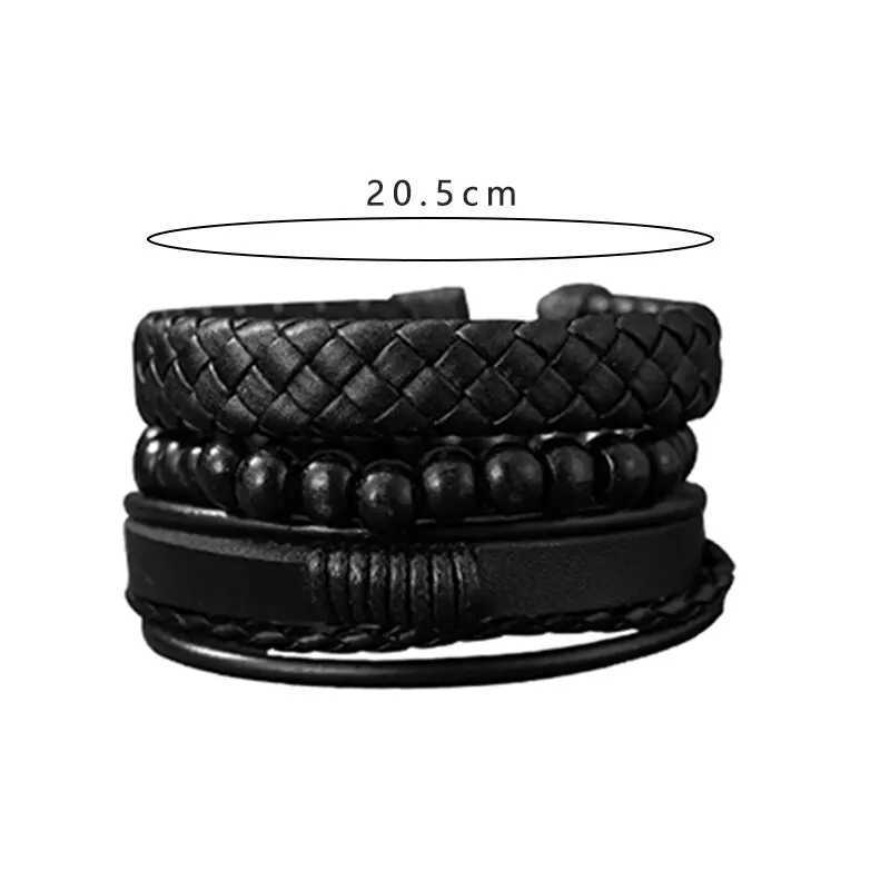 Inne bransoletki Zestaw 3 czarnych ręcznie robionych ręcznie tkanej skórzanej bransoletki dla mężczyzn Multi Pack Fashion Vintage Brided Bolegle As Birthday Giftl240415