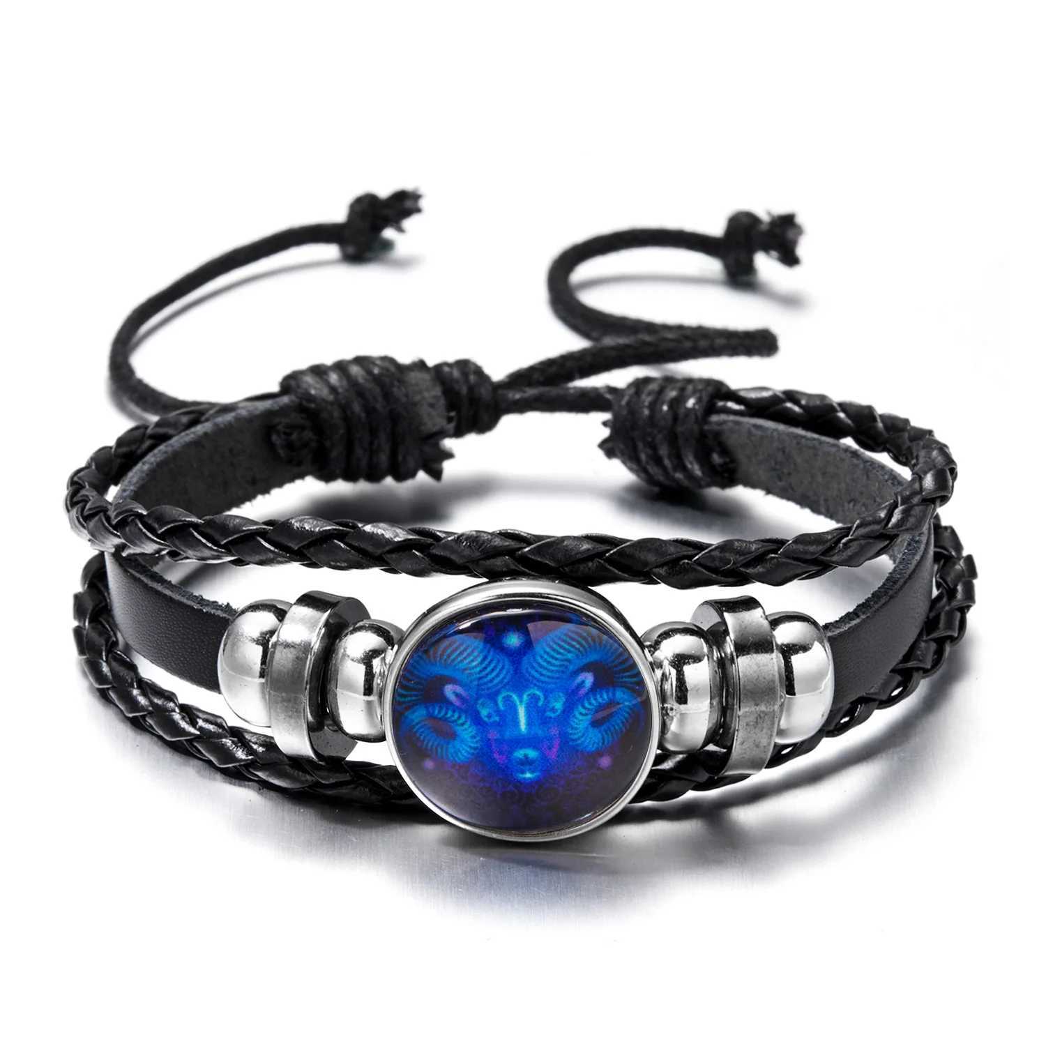 Other Bracelets 12 Constellation Zodiac Sign Charm Luminous Bracelets Men Women Vintage Multilayer Wrap Leather Bracelet Bangle Birthday GiftL240415