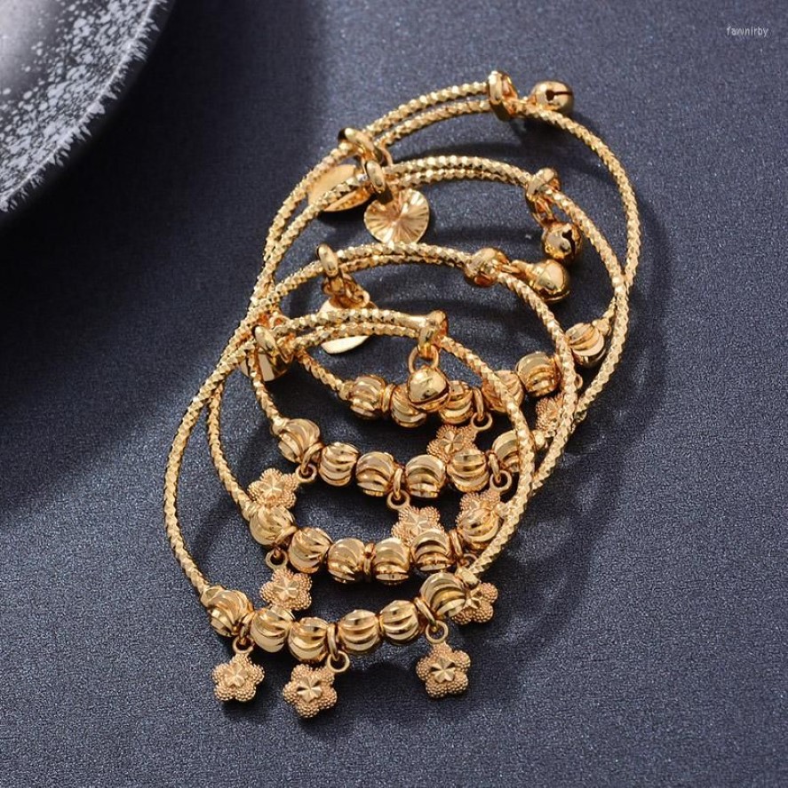 Bangle 24k Gold Women Dubai Bride Wedding Ethiopian Bracelet Africa Arab Jewelry Charm Girls India Gifts3075