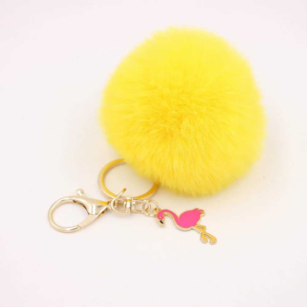 سلاسل المفاتيح الحبل الحبل الرقيق Pompom keychain plush Crown Flamingo Keyring جميل حشو Doll Handbag Prendant Pendant Ornament Pink