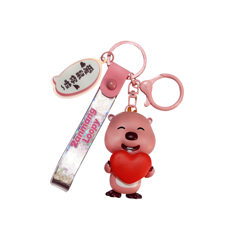 Creative and Exquisite Loopy Little Beaver Blowing Bubble Flashlight Keychain Women's Cute Book Bag Hanging Decoration