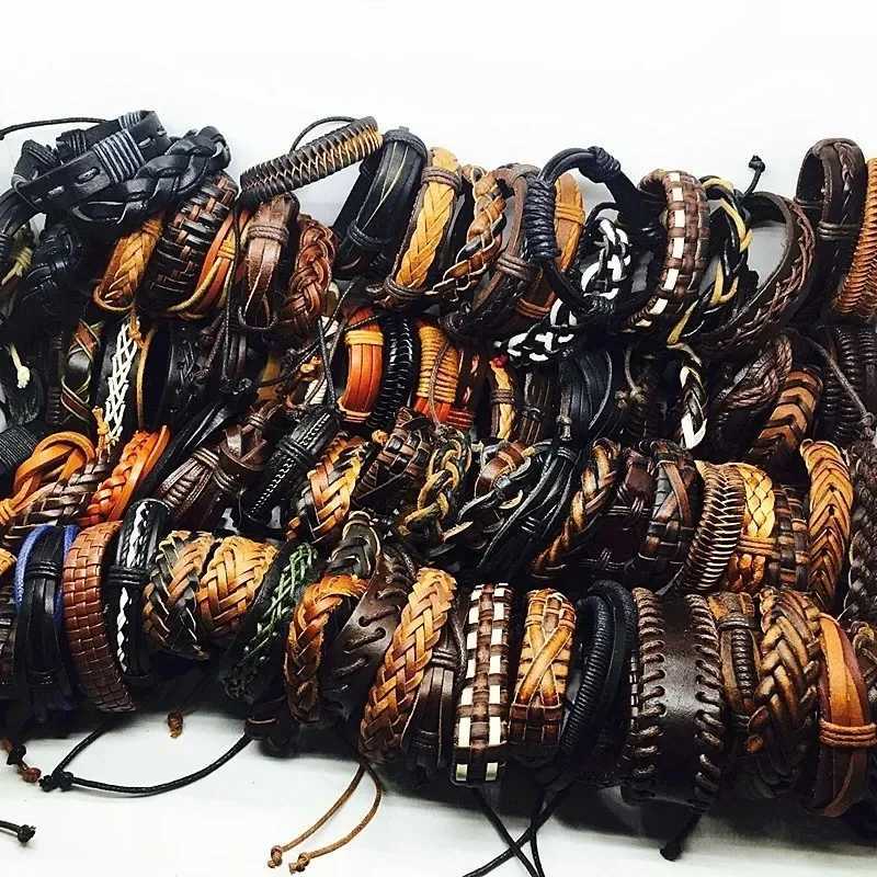 Other Bracelets Bulk Vintage Leather Charm Bracelets For Men Women Mix Styles Adjustable Bangle Fashion Jewelry In WholesaleL240415