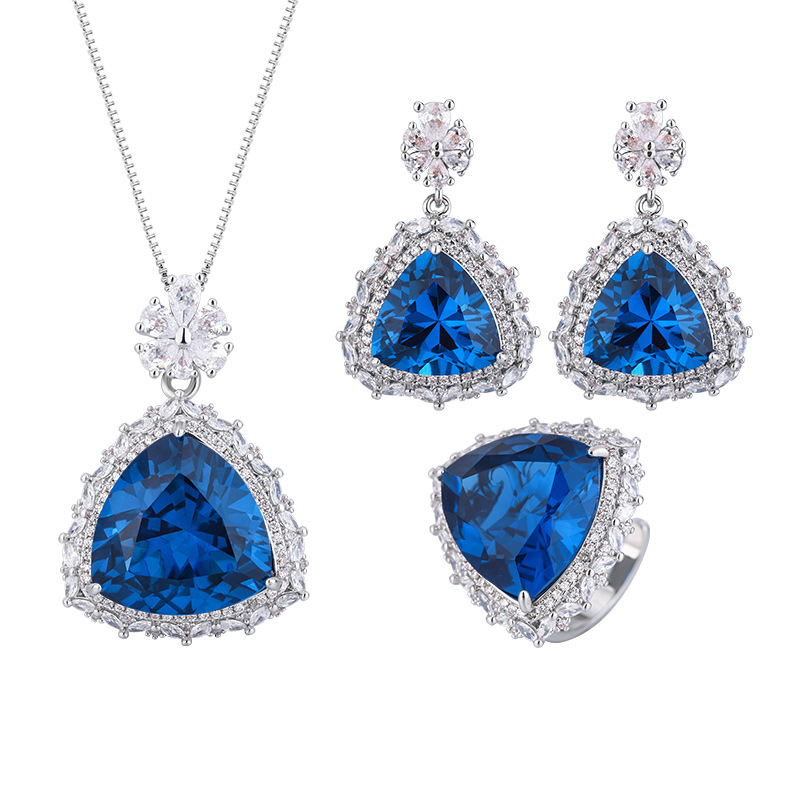 New 18K Gold Plated Luxury Jewelry Set Designer Jewelry Set Sapphire Pendant Necklace Earrings Ring Party Holiday Prom Date Photography Fashion Accessories