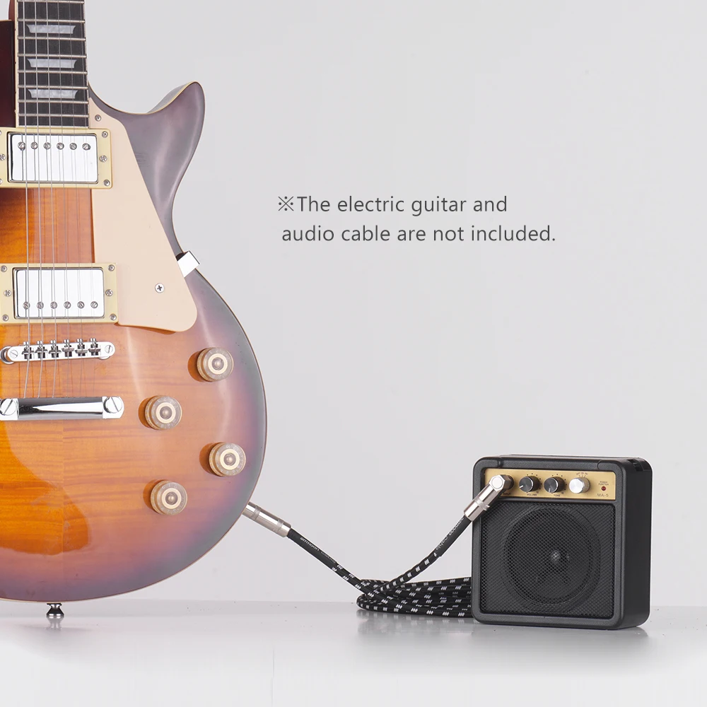 Câbles Mini Guitar Amplificateur AMP En haut-parleur 5W avec une entrée de 6,35 mm 1/4 de pouce Sortie du casque prend en charge le réglage de la tonalité de volume Overdrive