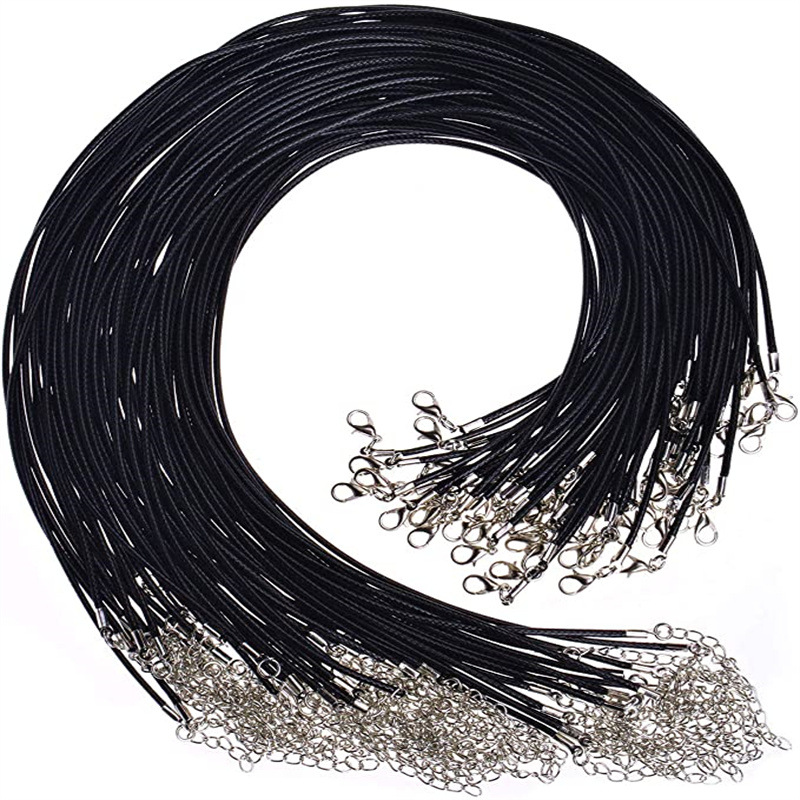 100 -stcskatoen zwart leer koord wax touw ketting hangend met kreeft sluitd doe -het -zelf ketting sieraden maken 1,5 mm groothandelsprijs