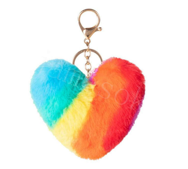 Fashion épisser le coeur Ball Pom Pom Keychain Fluffy faux lapin fourrure pompom keychain bac Charms Trinket Christmas Keyring DB310