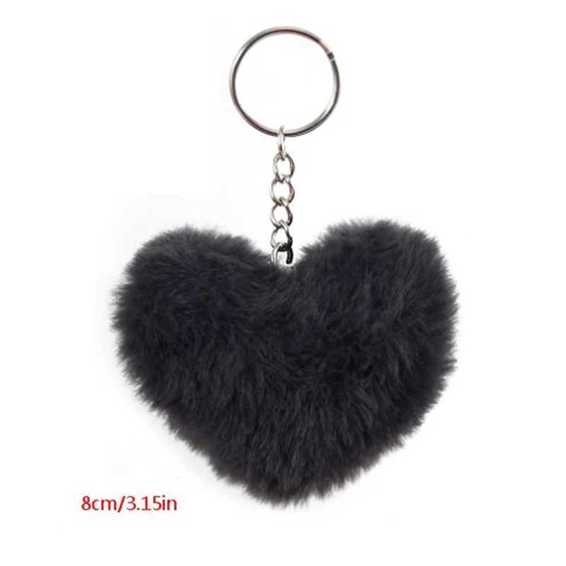 Keychains Lanyards 8cm flauschiger Pompom Schlüsselbund Geschenke für Frauen Soft Herzform Pompon gefälschter Kaninchen Schlüsselketten Ball Car Bag Accessoires Schlüsselring