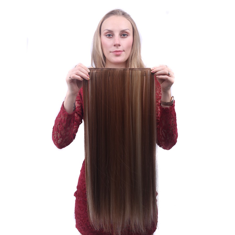 24 inch long straight five clips in hair extensions synthetic hair thick one piece for full head high quality synthetic hair pieces