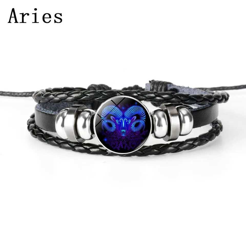 Andra armband Classic 12 stjärntecken Constellation Charm Armband Mens and Womens Hand Woven Multilayer Leather Armets smycken Giftl240415