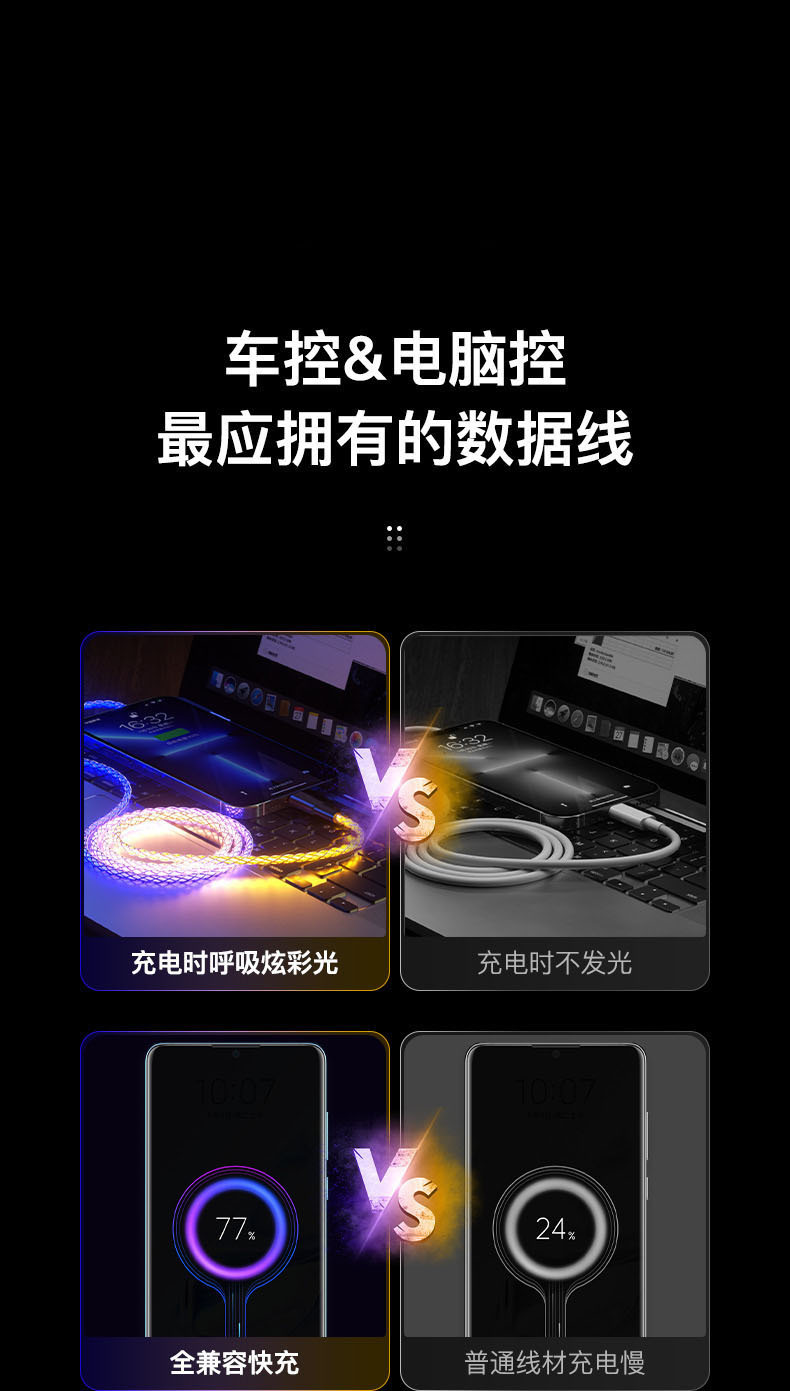 Carplay cavo dati dell'auto è adatto Apple Huawei Vivo Xiaomi Oppopd Carica rapida da 100W Dual Typec Luminio 66W Super Flash Charge LED LAMPO
