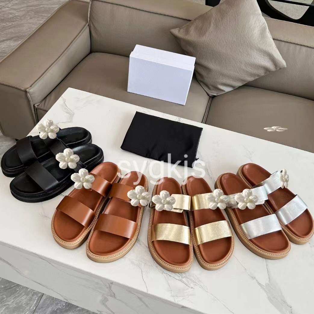 Luksusowa moda Tan Black Tippi Sandals Sandals Calfskin Designer Buty damskie płaskie obcasy w stylu swobodny rozmiar 35 do 41 42