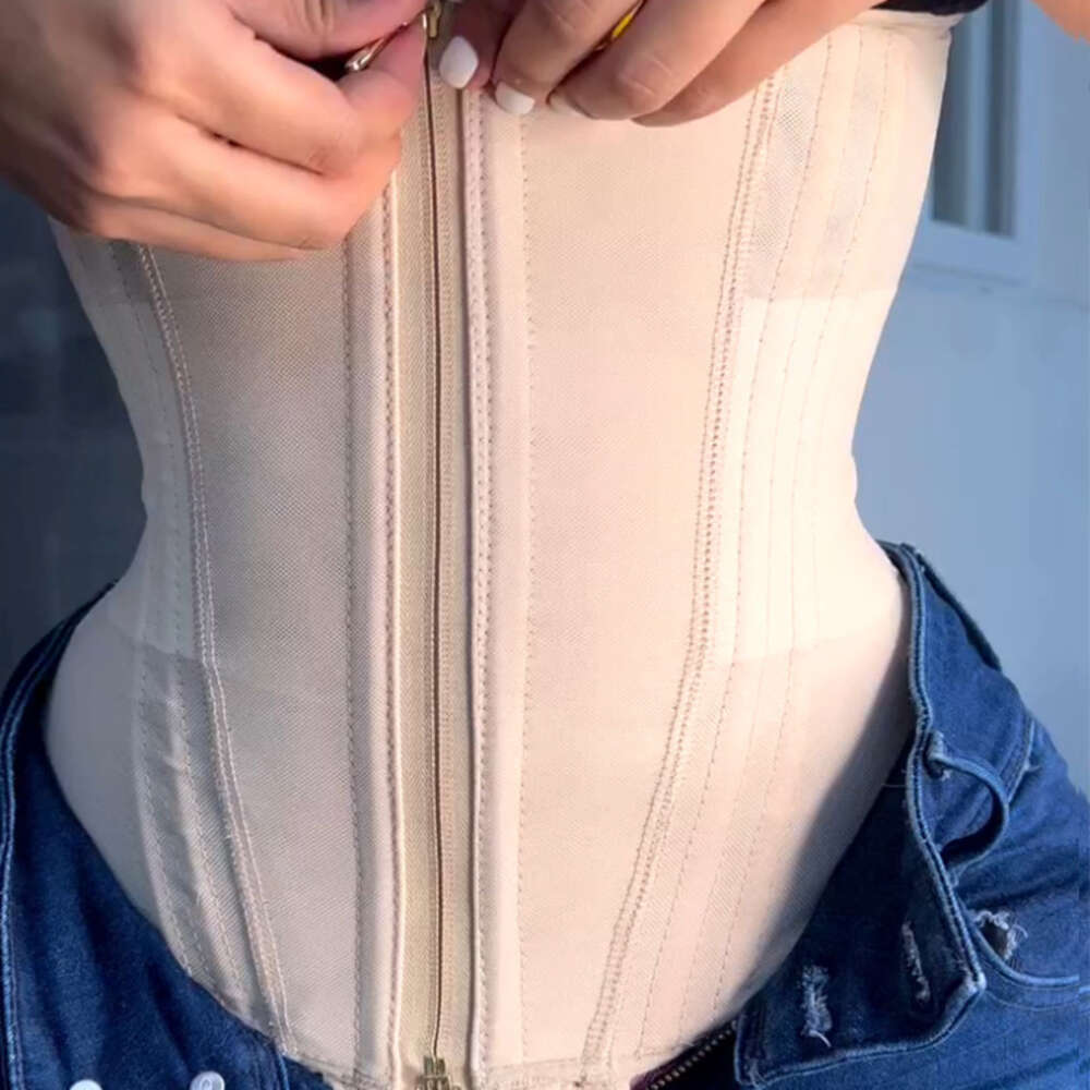 Fas Colombianas Treinador de cintura de compressão dupla colombiana Zipper ajustável e olhos de gancho de osso Mulheres corpora