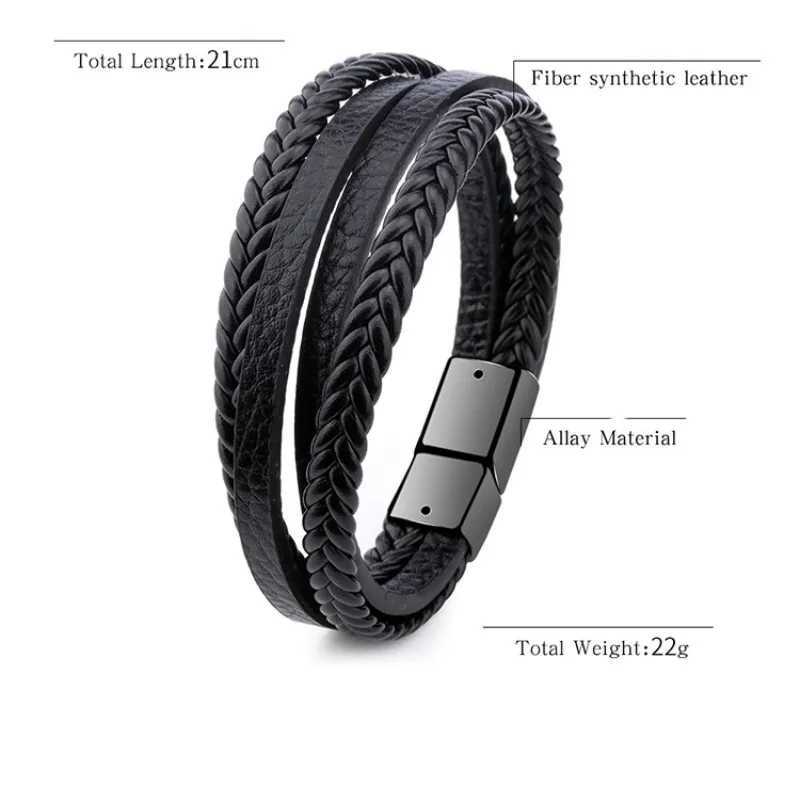 Other Bracelets ZG 2023 Vintage Design Handwoven Bracelet for Men Alloy Magnetic Buckle Leather Bracelet JewelryL240415