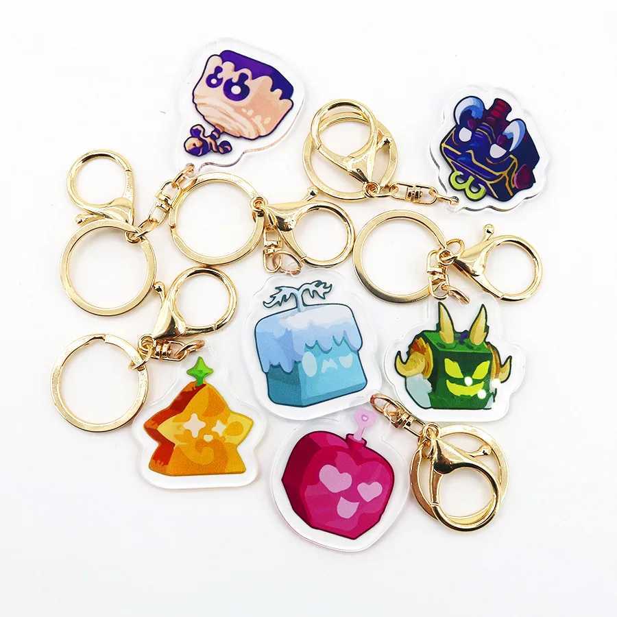 Keychains Lanyards Anime Game Blox Fruits Keychain Toy Fruit Leopard Pattern Box Cartoon Toy Pendant Akrylfrukter Toy Birthday Present For Children