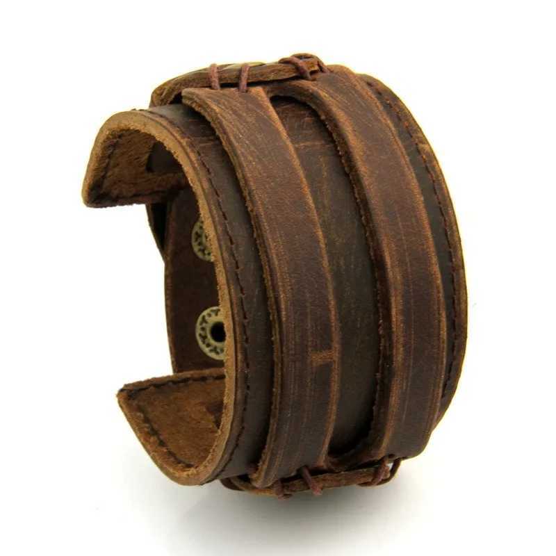 Andra armband Modyle Vintage Punk Retro Multilayer Leather Armband Man Fashion Flätat handgjorda repomslag armband armband för Menl240415