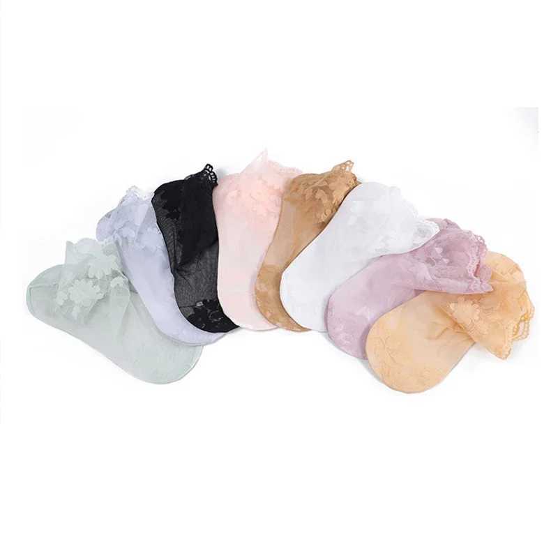 Socks Hosiery Socks womens Lace Transparent Lolita Invisible Summer Thin Non-slip Short Ankle Black Low Cut Boat Sock