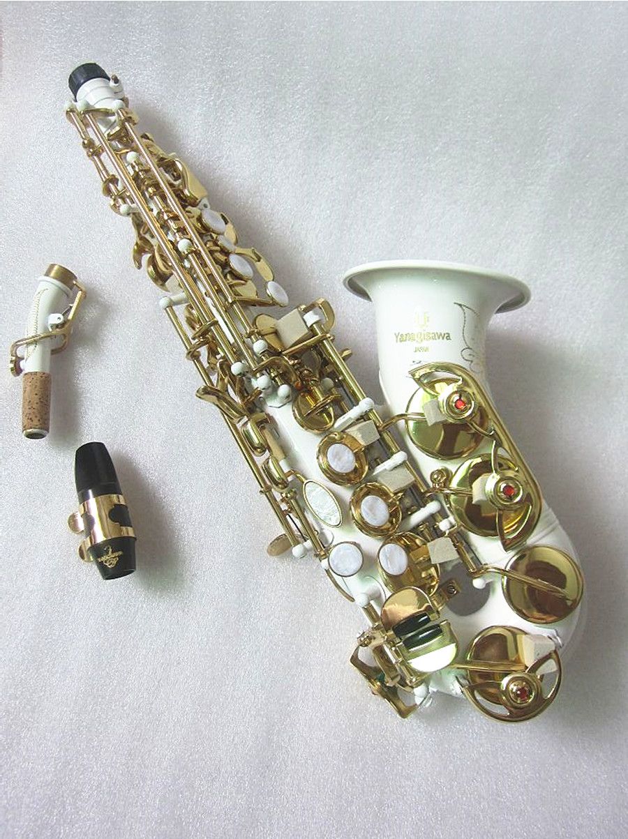 Nieuwe gebogen sopraansaxofoon S-991 Wit Sax Musical Instrument Mondstuk Professionele uitvoering