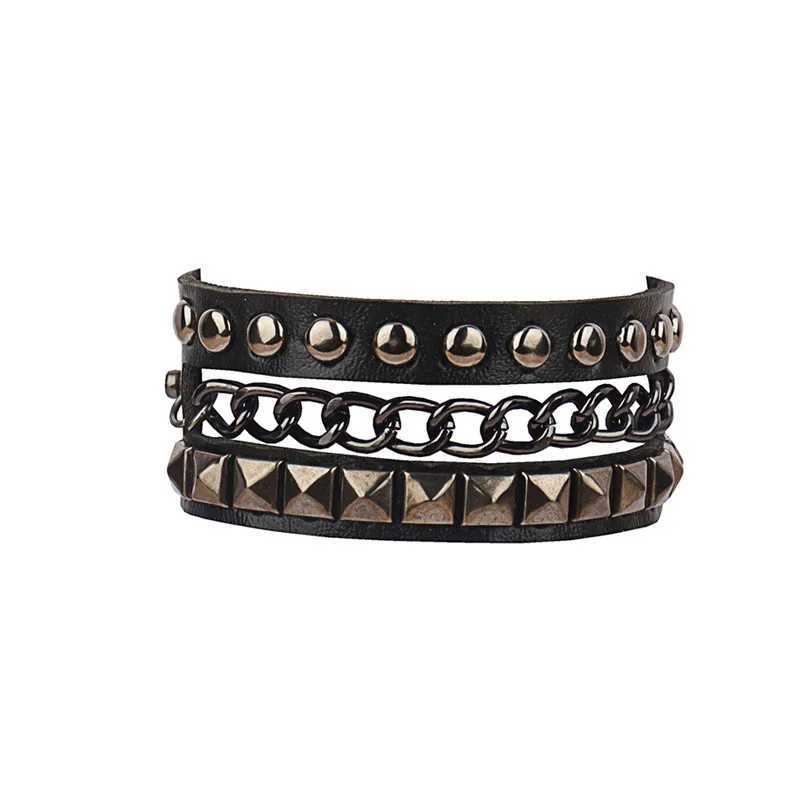 Autres bracelets Punk Pink à trois rangées Squites Stumes rivets Bracelet en cuir PU large bracelet Gothic Rock Bracelet Men Jewelryl240415