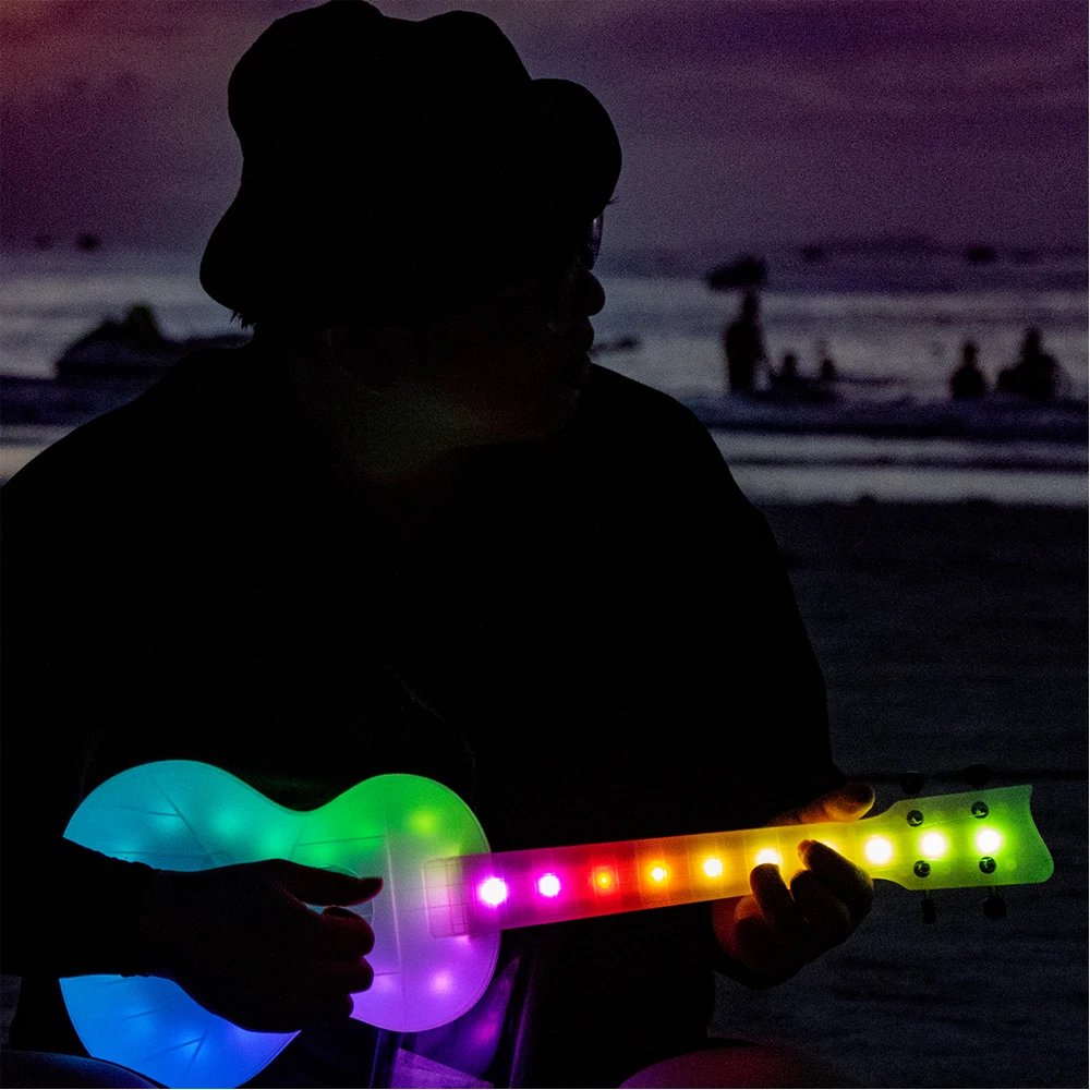 Cables 23 Inches Ukulele Guitar LED Luminous Ukulele Concert Transparent Polycarbonate Travel Outdoor Smart Ukulele with Ukelele Bag