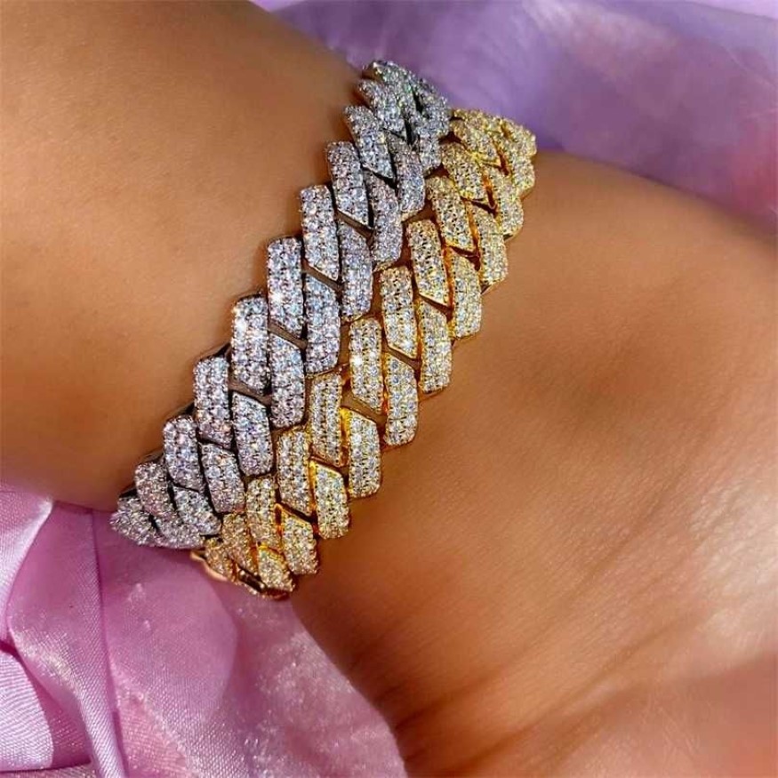 Punk Miami 12mm Cucciolo Cuban Men for Women Bracciale Link Catena Ice Out Whole Chunky Crystal Rock Anklets Jewlets 2110182644