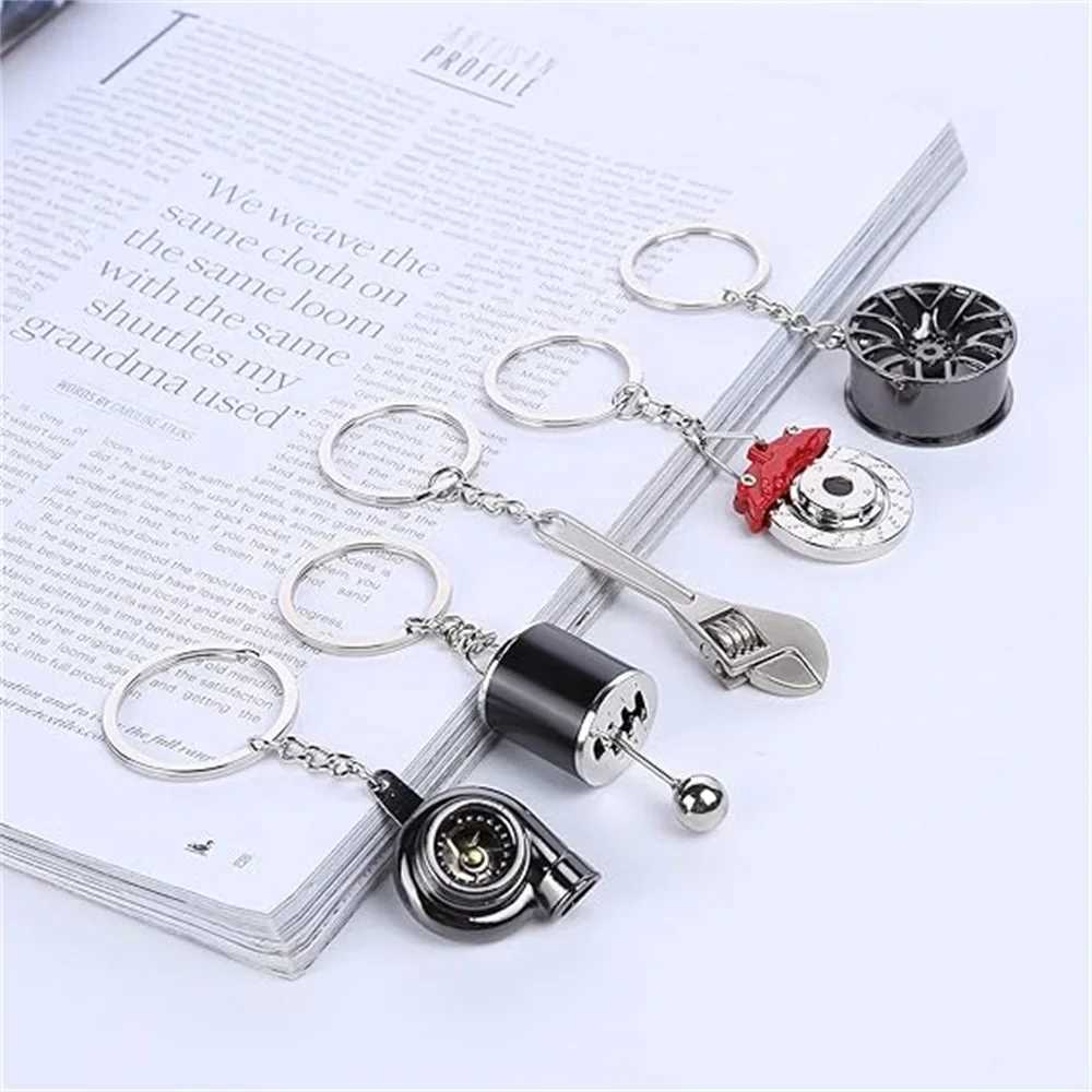 Keychains Lanyards Creative Car Turbo Hub Keychain Metal Auto Shifter Brake Disc Model Keyring for Men Bag Pendant Racing Fans Accessories Gift