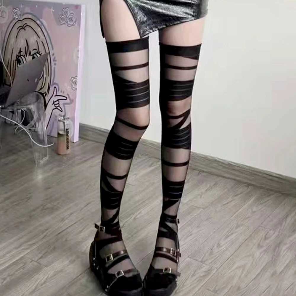 Calzini calzini da donna ultrasottifulini da donna piccante bandage bandage calze lunghe femmine giapponese lolita jk y2k sexy estate croce tube bianche calze bianche