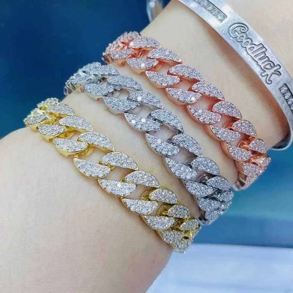 Charm Braceletts Eyika Luxus Hip Hop Full Bling Iced Zircon Armband für Frauen Männer Kubanische Verbindung Kette Gold Roségold Silber Colo246Q