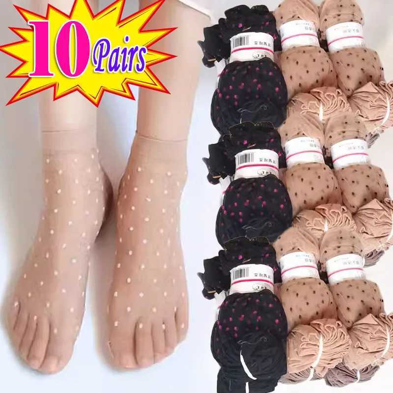 Meias meias = DOT Meias de seda Mulheres transparentes finos e respiráveis nylon curto estoque feminino não deslizamento tornozelo